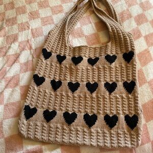 Stylish Tan and Black Heart Patterned Women's Bag